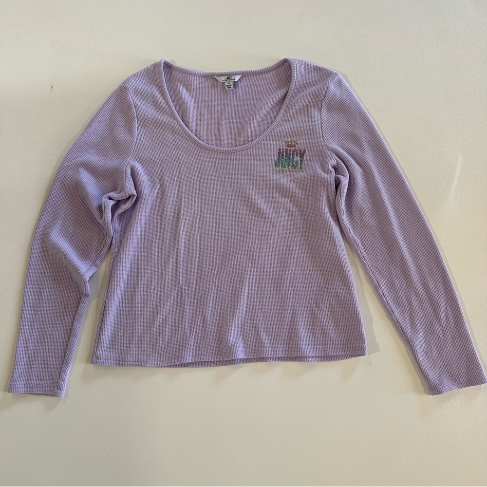 Juicy Couture Lavender Waffle Knit Thermal Scoop Neck Logo Top Womens Size XL